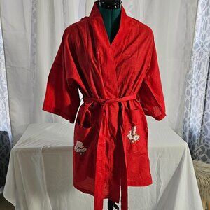 Fedo Red Embroidered Kimono Robe – One Size - Vintage
